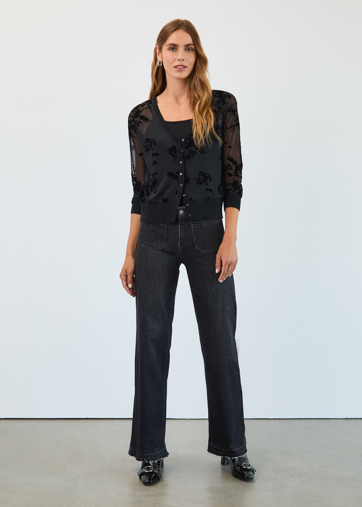 TWO PIECE MESH CARDIGAN SET - BLACK