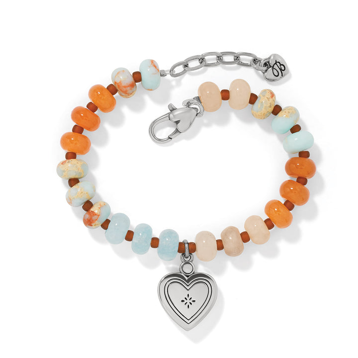 Mosaic Two Tone Heart Beaded Bracelet - Silver-Multi