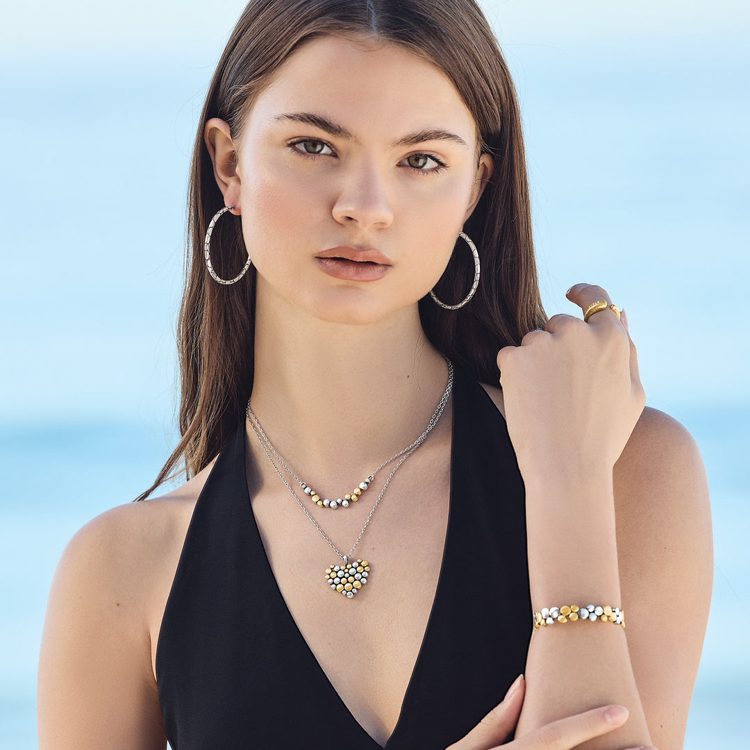 Pebble Edge Crescent Bar Necklace - Silver-Gold