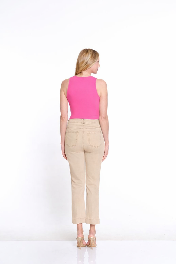 PINTUCK KICK FLARE LEG CROP JEANS - LIGHT TAN