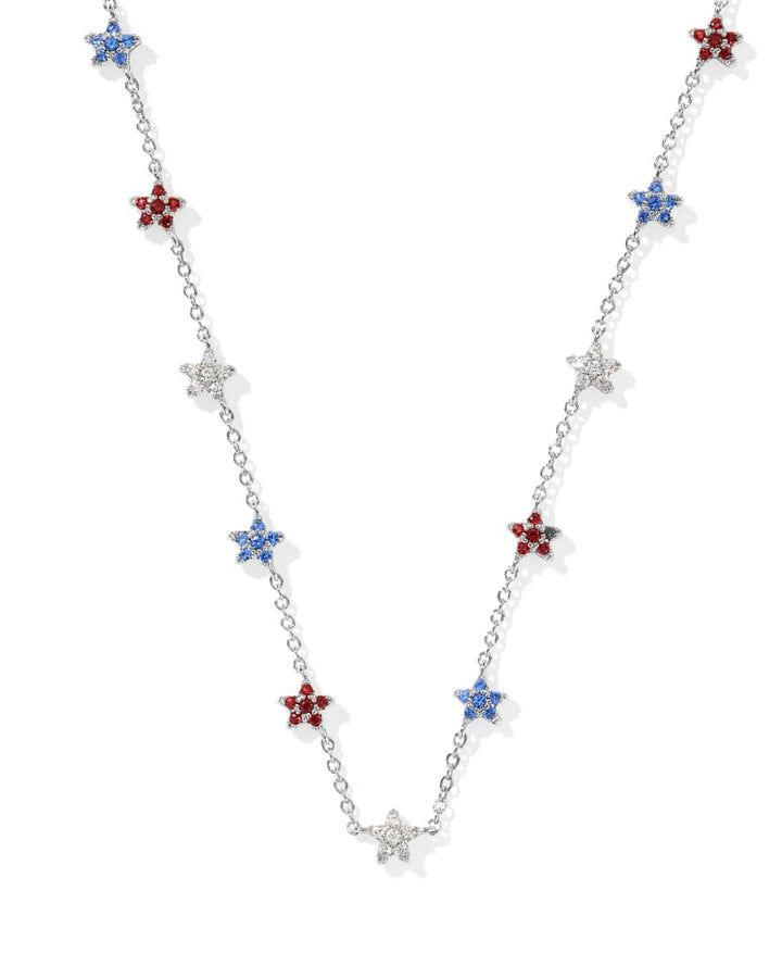 KENDRA SCOTT SIERRA STAR CRYSTAL STRAND NECKLACE - SILVER RWB MIX