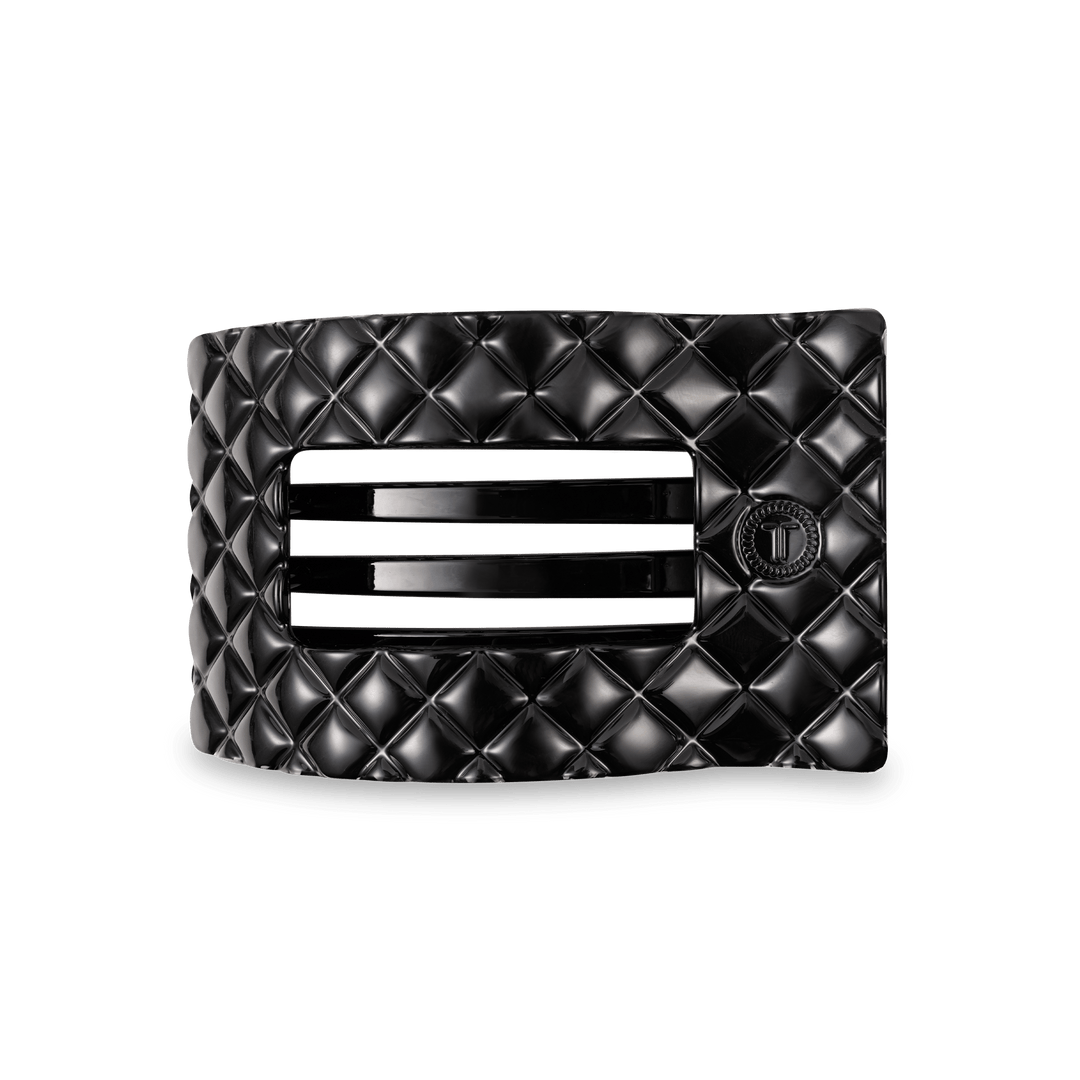 TELETIES MEDIUM FLAT RECTANGLE HAIR CLIP - JET BLACK QUILTED