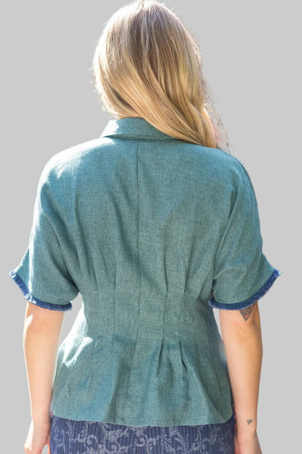 DOLMAN SLEEVE PLEATED WAIST BUTTON DOWN TOP - HUNTER GREEN
