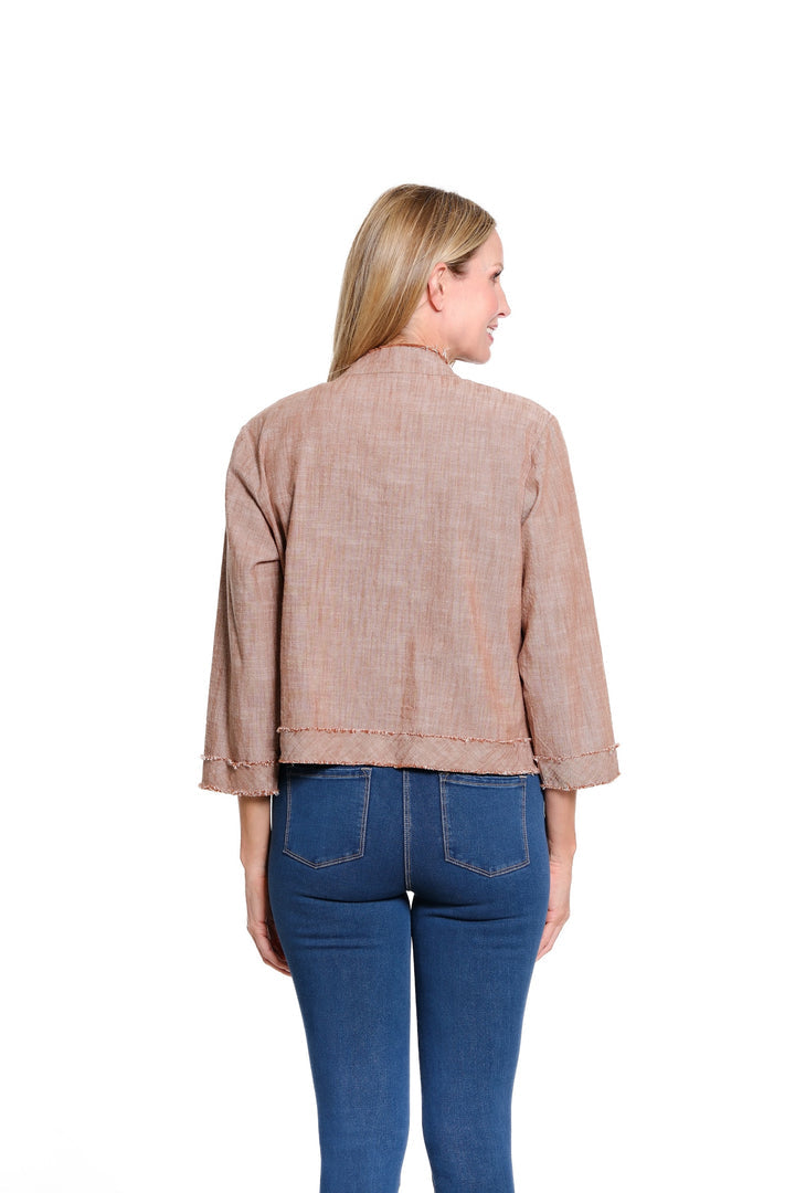 3/4 SLEEVE BUTTON FRONT WOVEN JACKET - COCOA