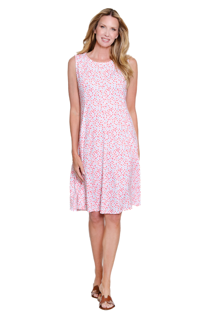 MULTI-PANEL SCOOP NECK TANK DRESS - DOTS CORAL PINK MIX