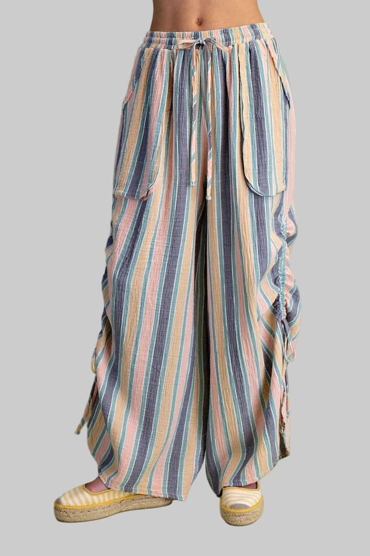 PRINTED COTTON GAUZE PANTS - PASTEL STRIPE