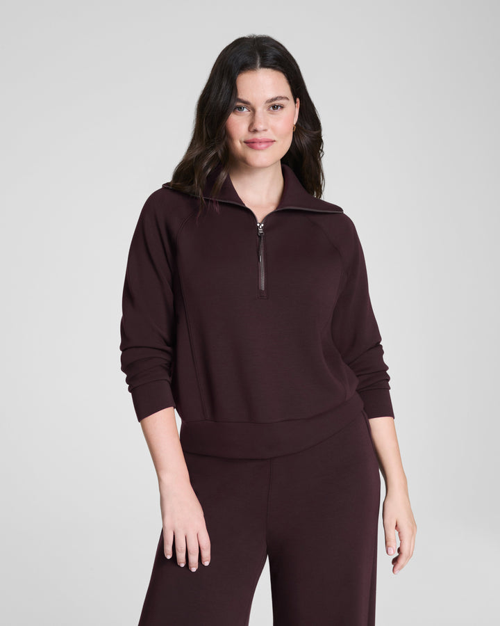 SPANX AIRESSENTIALS HALF ZIP TOP - TRUFFLE BROWN