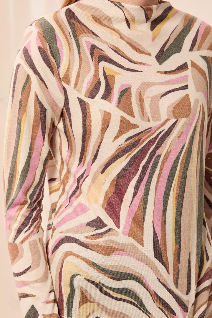 LONG SLEEVE FUNNEL NECK TOP - SADDLE BROWN