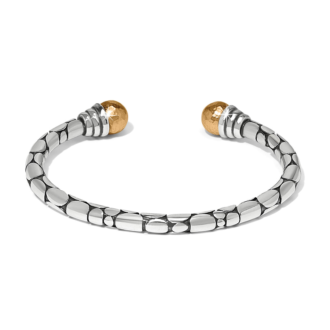 Pebble Link Two Tone Open Flex Cuff Bracelet - Silver-Gold