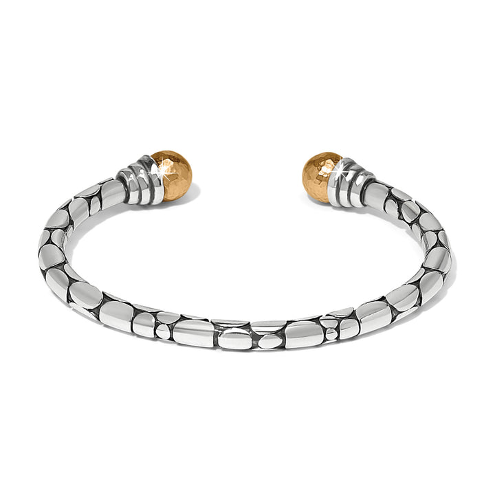 Pebble Link Two Tone Open Flex Cuff Bracelet - Silver-Gold
