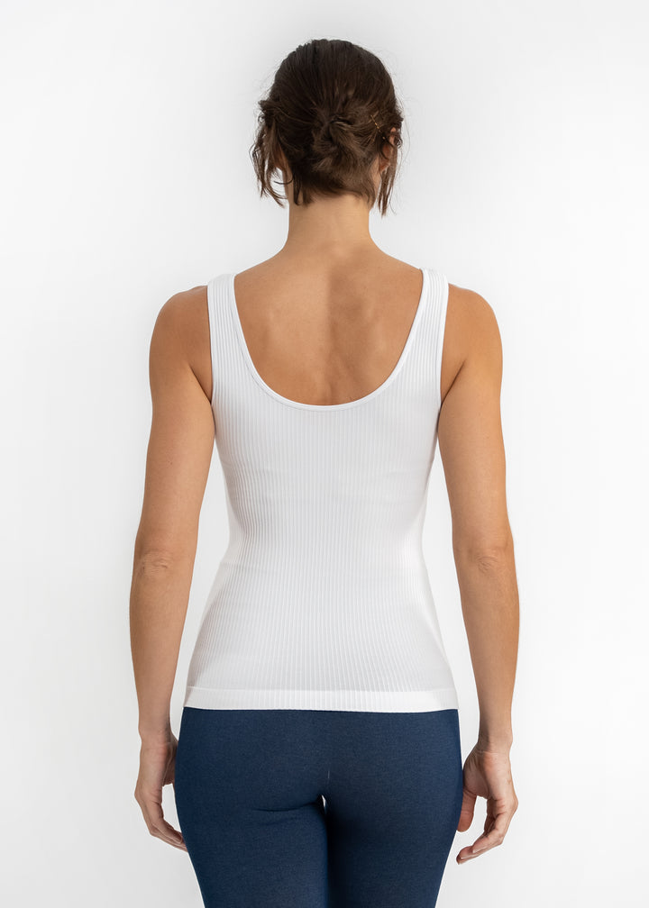 SEAMLESS RIBBED REVERSIBLE TANK - O/S - WHITE