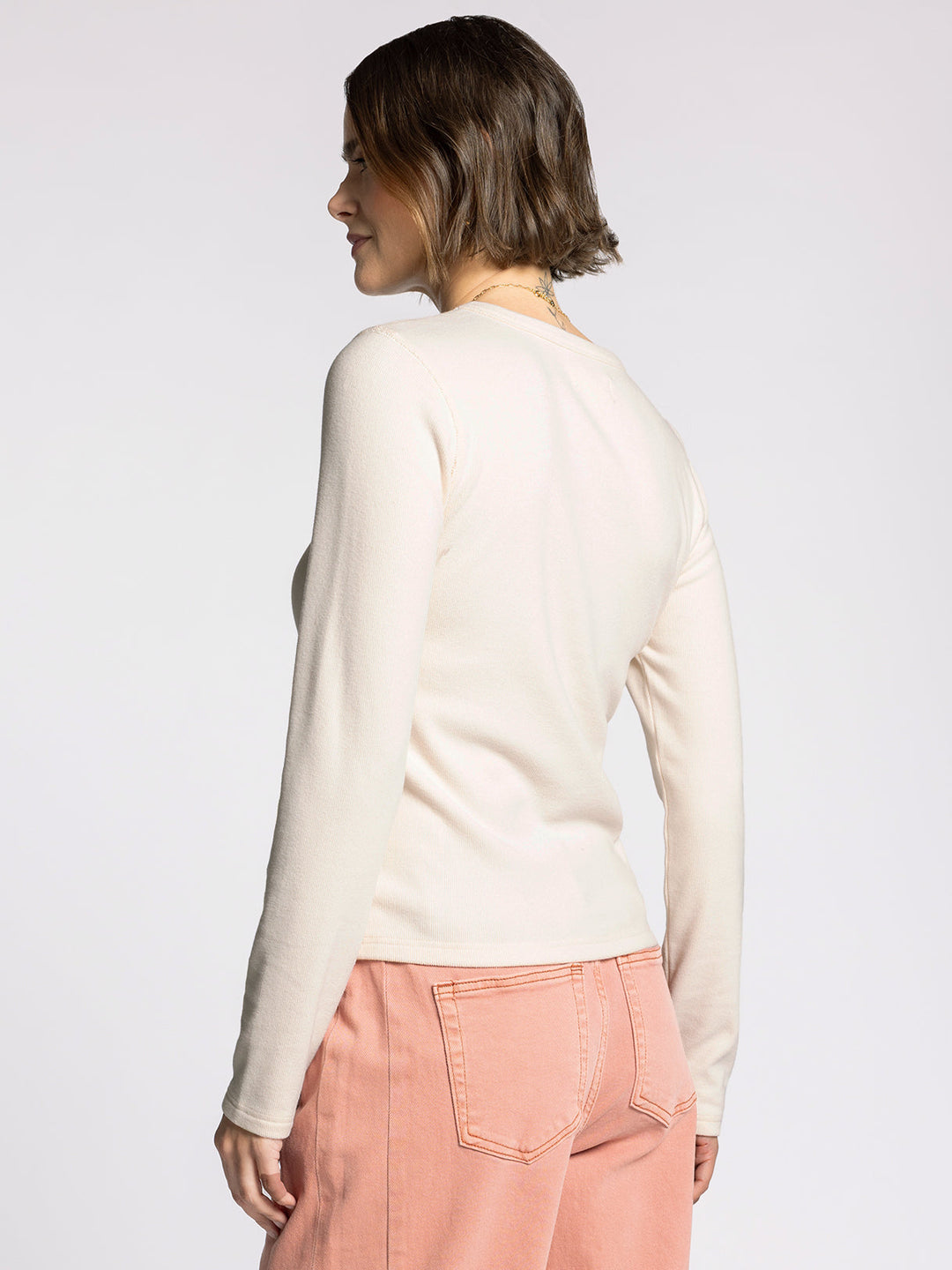 LONG SLEEVE CREW NECK ALDER TOP - CREAM