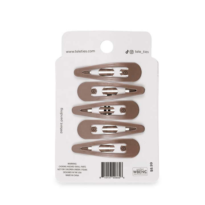TELETIES 6CT SNAP HAIR CLIPS - TRULY TAUPE