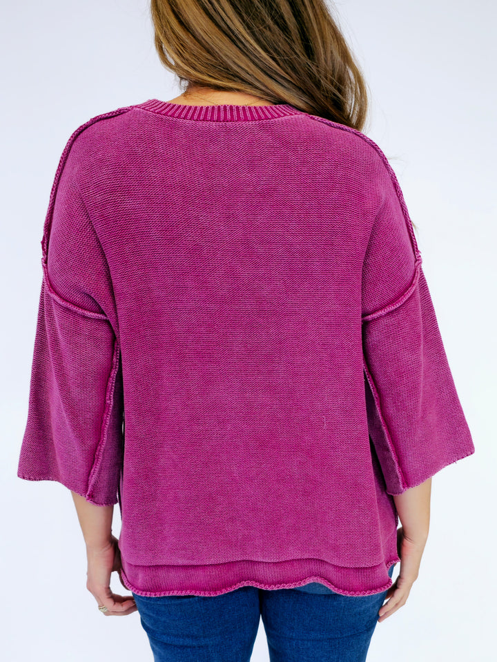 MINERAL WASHED KNIT SWEATER - BOYSENBERRY