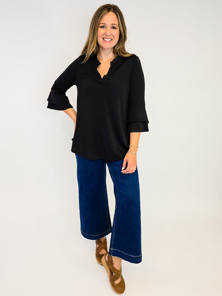 DEAR SCARLETT SOLID BELL SLEEVE LIZZY TOP - BLACK