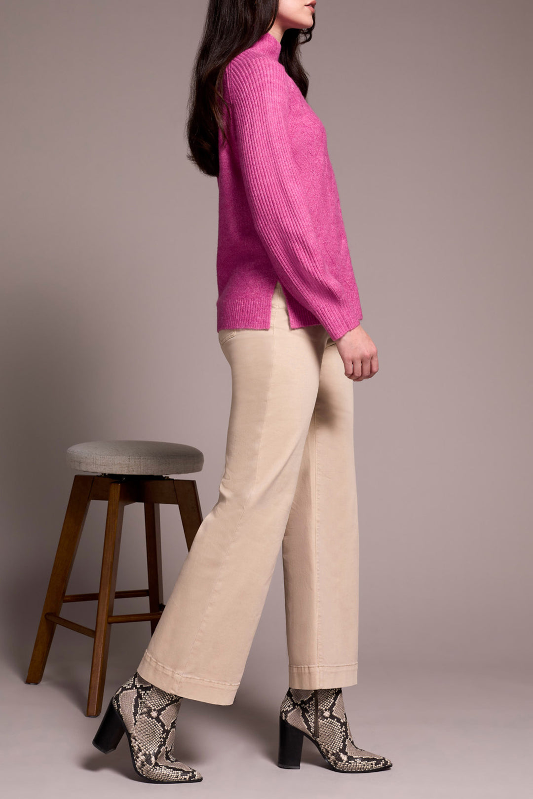 COMFORT STRETCH FLY FRONT WIDE LEG PANTS - SANDSTONE