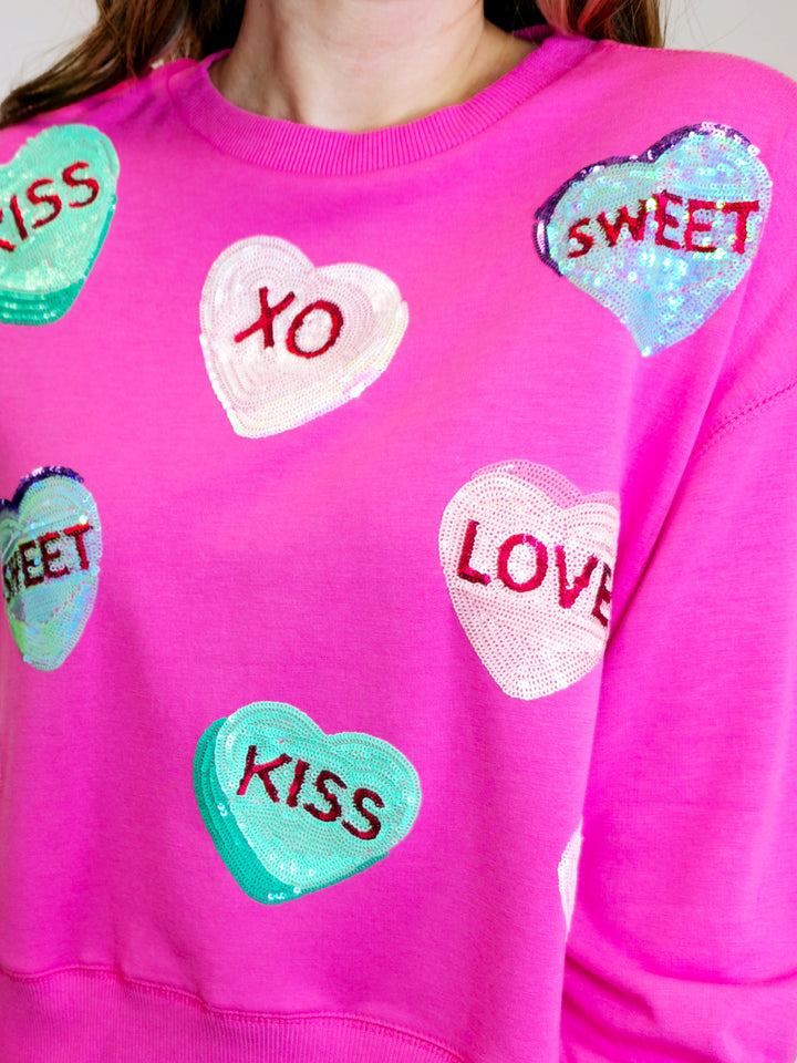 CREW NECK CANDY HEARTS SWEATSHIRT - PINK