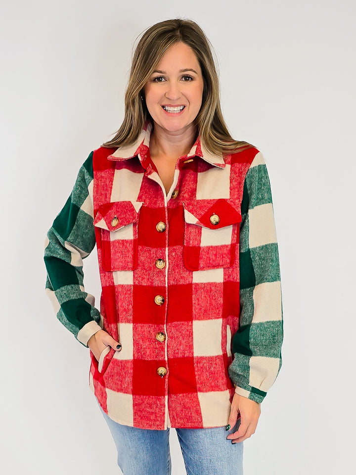 HOLLY & PINE PLAID SHACKET - RED/HUNTER GREEN
