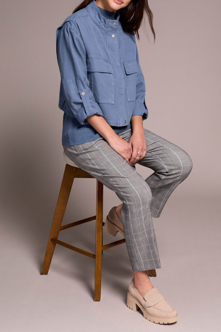 LONG SLEEVE FRONT JACKET W/DOUBLE POCKETS - SLATE BLUE