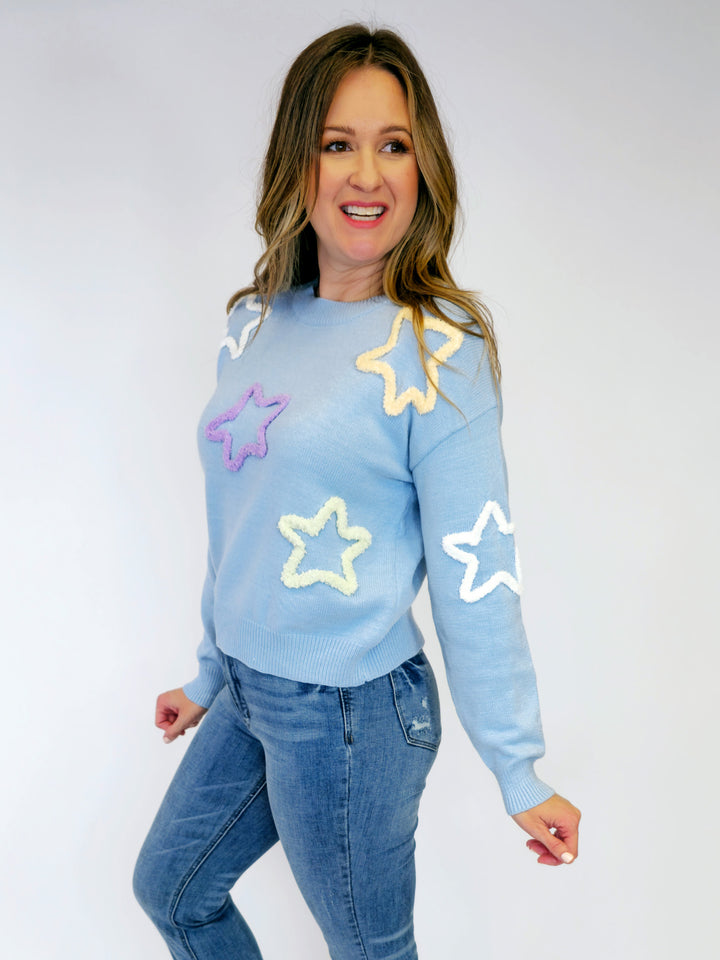 STAR PATTERN PULLOVER SWEATER - BLUE