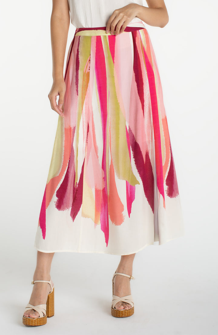 PULL ON WOVEN MAXI SKIRT - PINK MULTI