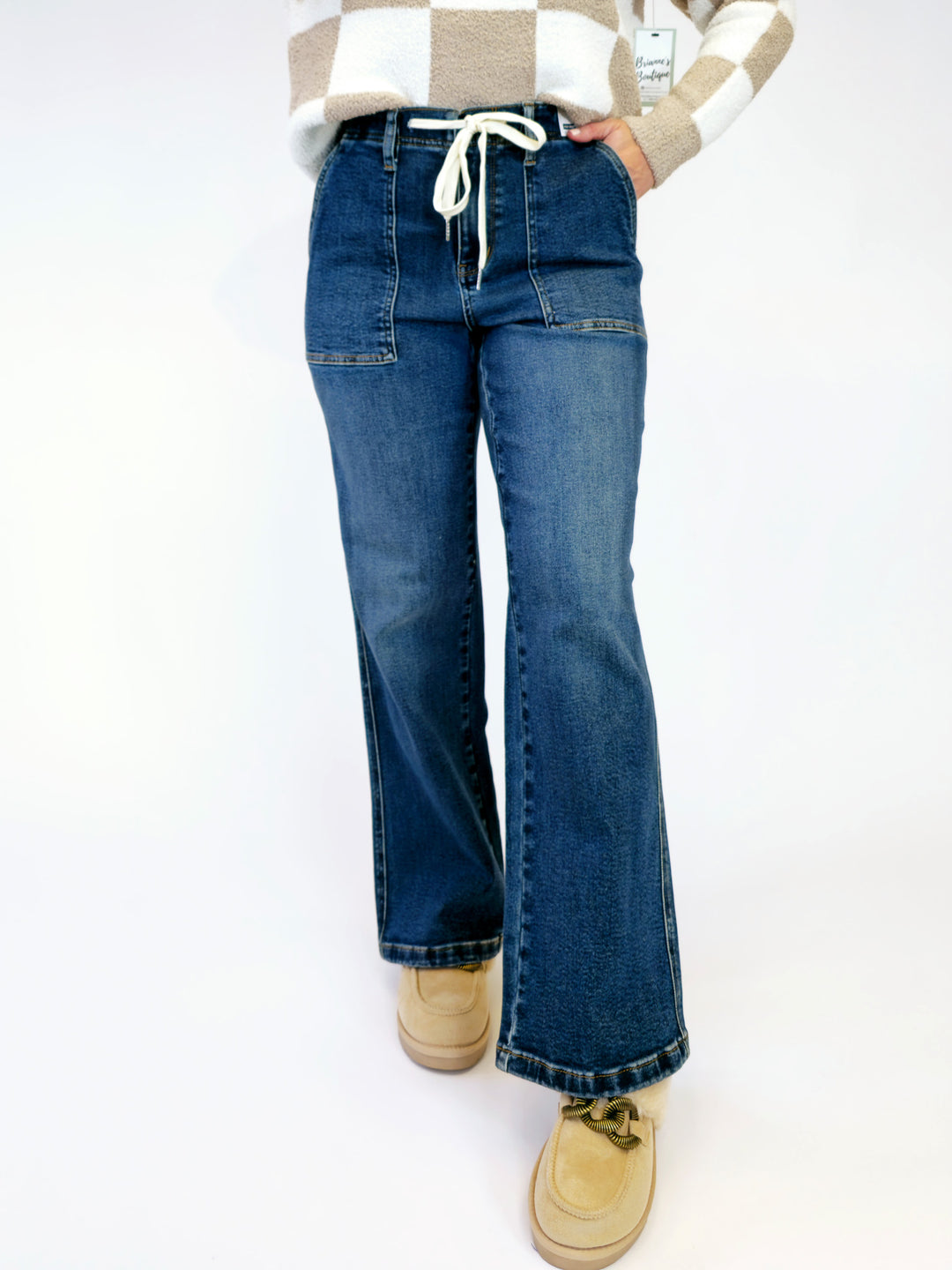 JUDY BLUE HIGH WAIST DRAWSTRING WIDE LEG JEANS - MEDIUM - 31.5" INSEAM