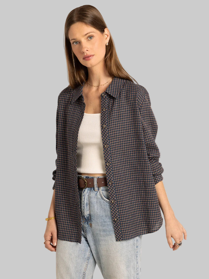 L/S COLLARED NAVIGATOR TOP - NAVY BROWN COMBO