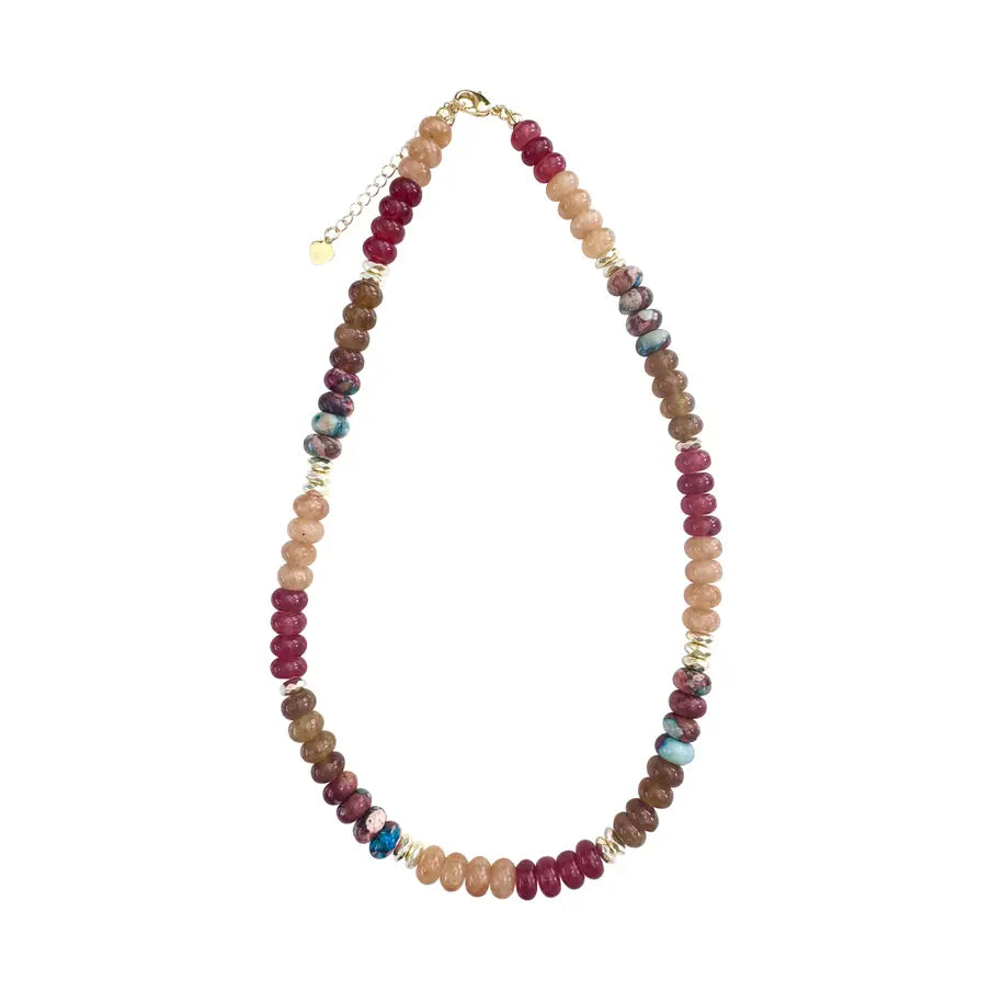 KERRY BEADED NECKLACE - SAND TURQUOISE MIX
