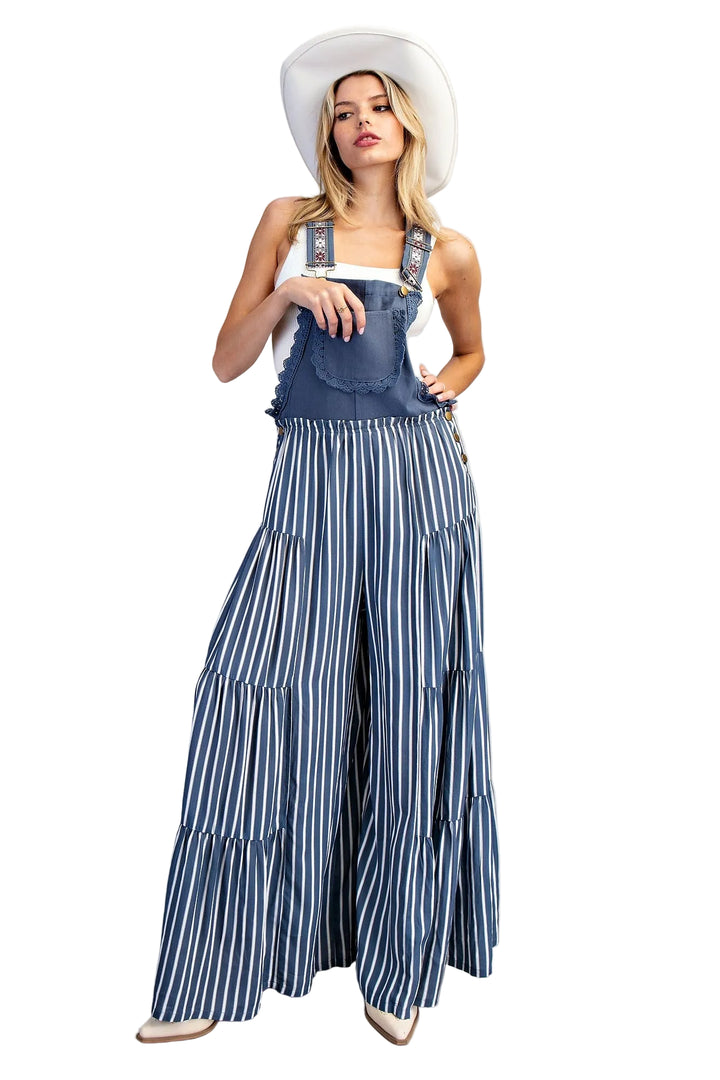 STRIPED WIDE LEG JUMPSUIT - DENIM