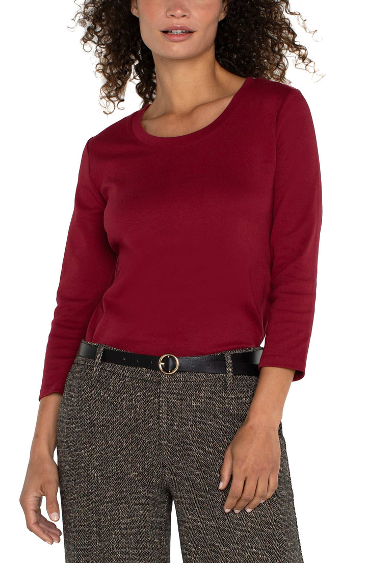 3/4 SLEEVE SCOOP NECK KNIT TEE - PINOT NOIR