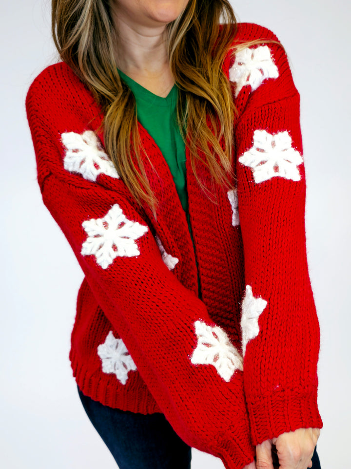 SNOWFLAKE CARDIGAN - RED