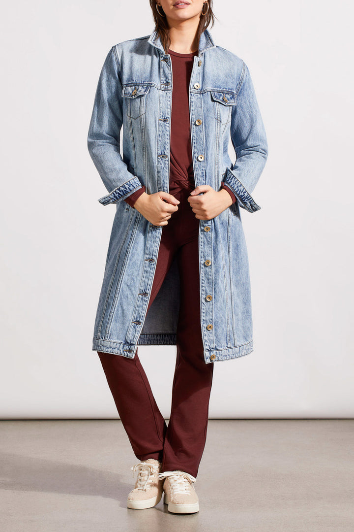 COTTON DENIM DUSTER W/POCKETS - WASHED BLUE