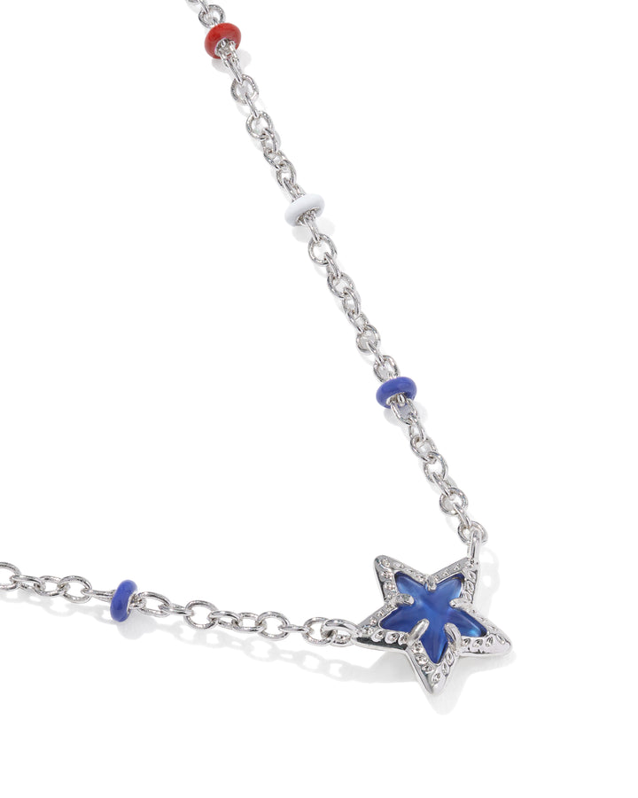 KENDRA SCOTT MINI CASSIDY SHORT PENDANT NECKLACE - SILVER COBALT BLUE ILLUSION