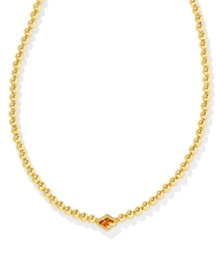 ABBIE BEADED NECKLACE - GOLD MARBLED AMBER ILLUSION