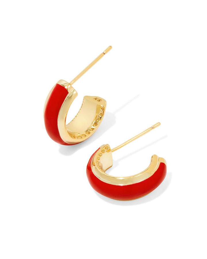 AINSLEY HUGGIE EARRINGS - GOLD RED ENAMEL