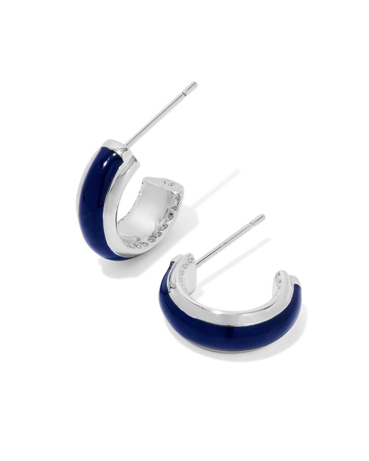 AINSLEY HUGGIE EARRINGS - SILVER NAVY ENAMEL