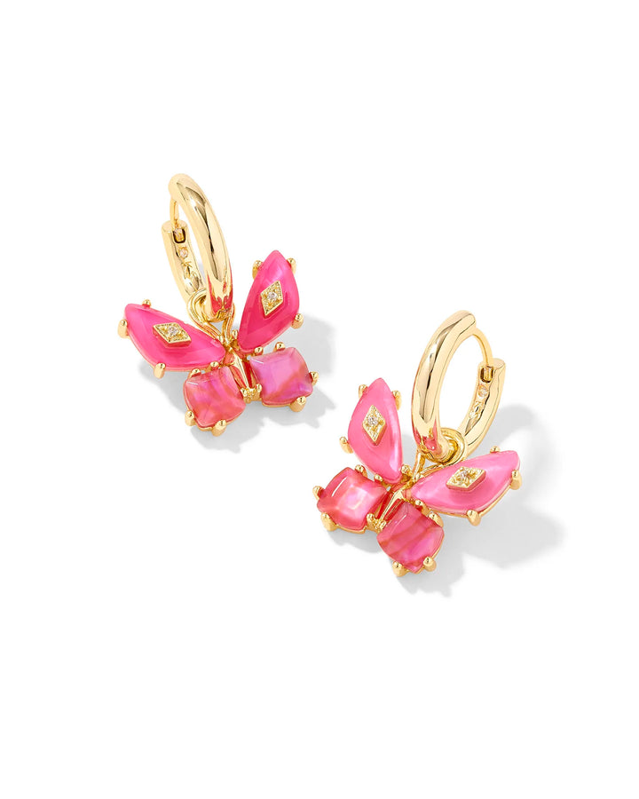 KENDRA SCOTT BIANCA BUTTERFLY HUGGIE EARRINGS - GOLD PINK MIX
