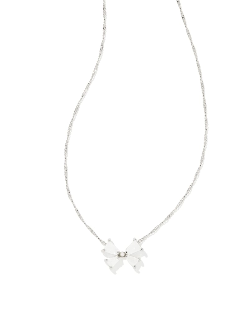 KENDRA SCOTT BLAIR BOW SMALL SHORT PENDANT NECKLACE - SILVER IRIDESCENT DRUSY