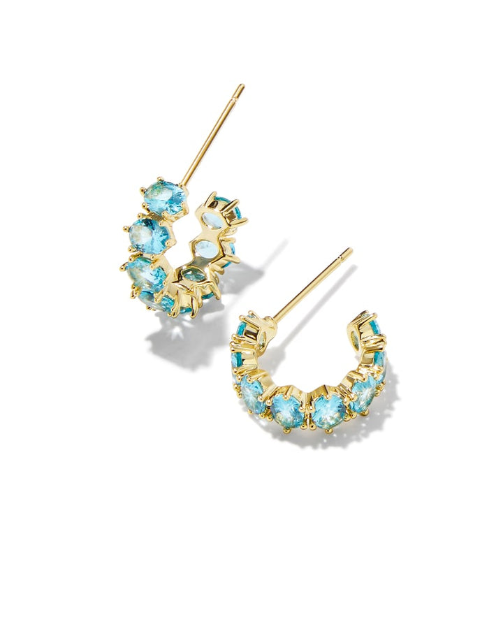 CAILIN CRYSTAL HUGGIE EARRINGS - GOLD AQUA CRYSTAL