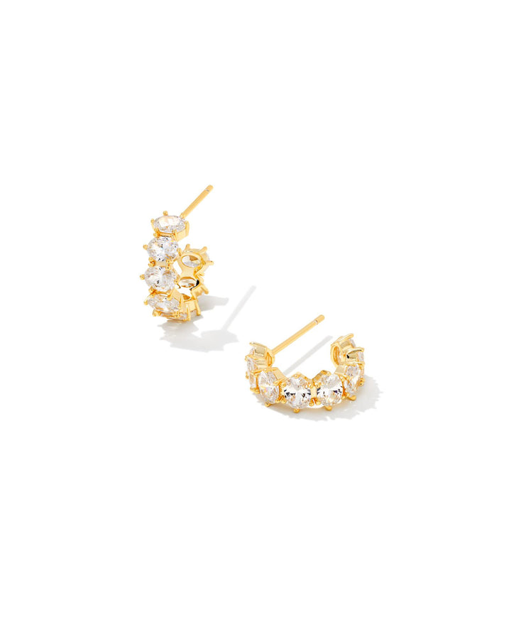 CAILIN CRYSTAL HUGGIE EARRINGS - GOLD WHITE CZ