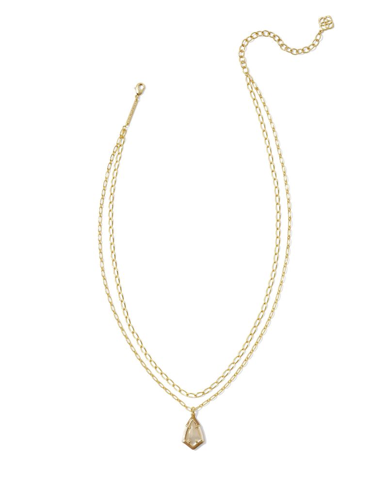 CAMRY ENAMEL FRAME MULTI STRAND NECKLACE - GOLD NATURAL MOP