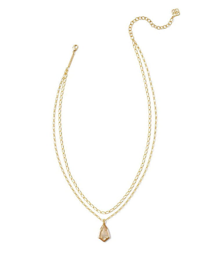 CAMRY ENAMEL FRAME MULTI STRAND NECKLACE - GOLD NATURAL MOP