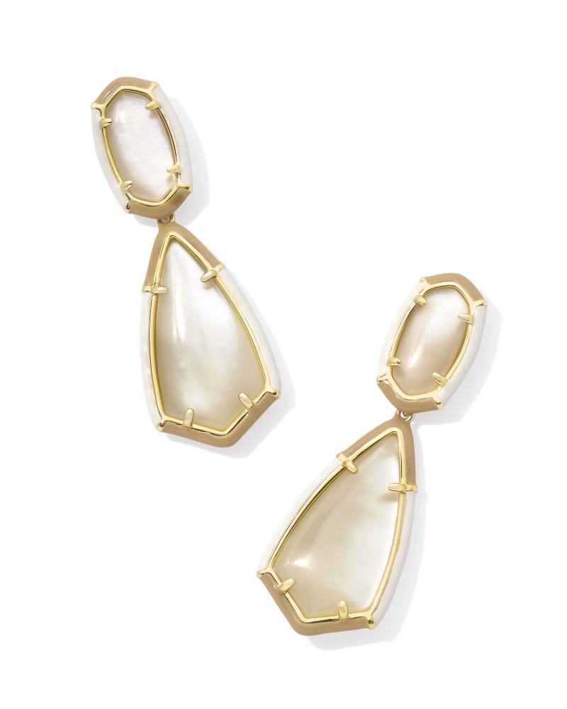 CAMRY ENAMEL FRAME STATEMENT EARRINGS - GOLD NATURAL MOP