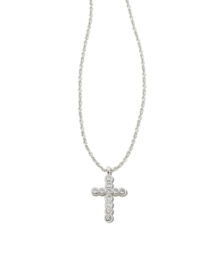 KENDRA SCOTT CROSS CRYSTAL PENDANT NECKLACE - RHODIUM WHITE CRYSTALS