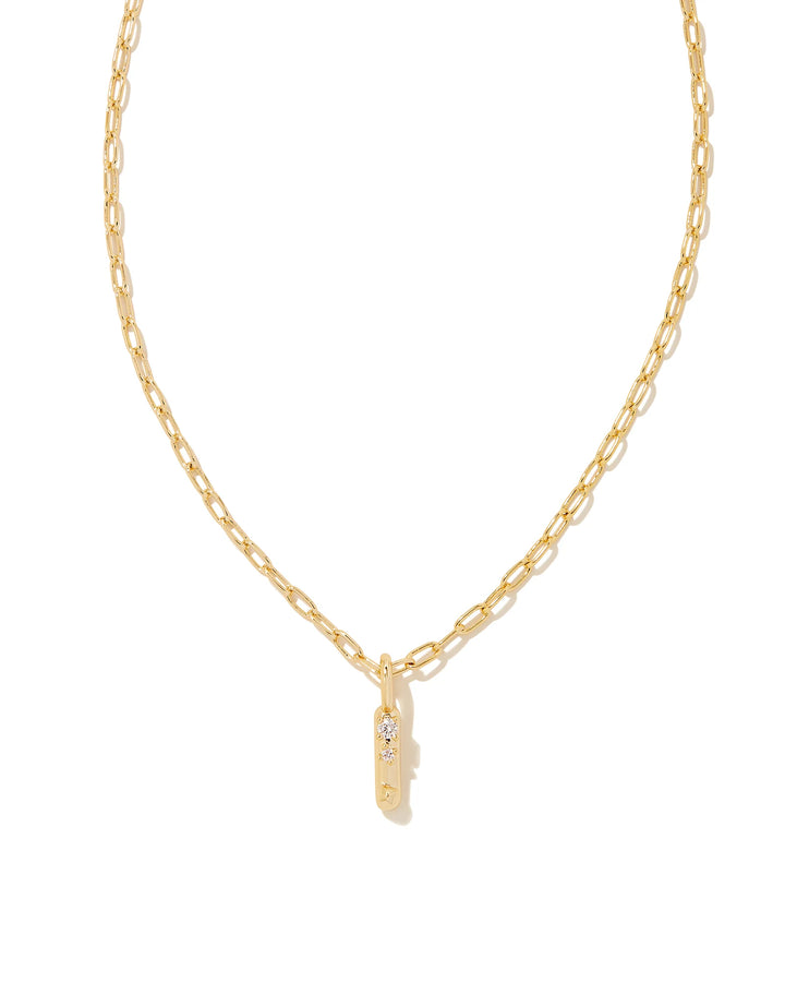 CRYSTAL LETTER I SHORT PENDANT INITIAL NECKLACE - GOLD WHITE CZ