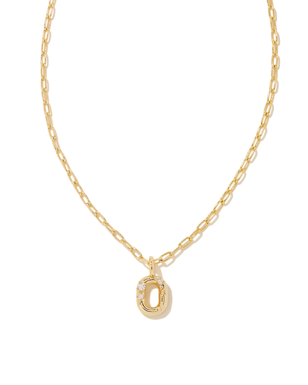 CRYSTAL LETTER O SHORT PENDANT INITIAL NECKLACE - GOLD WHITE CZ