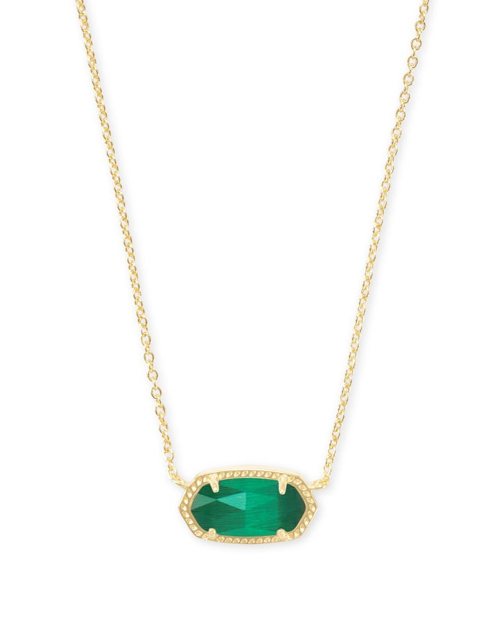 KENDRA SCOTT ELISA SHORT PENDANT NECKLACE - GOLD EMERALD CATS EYE