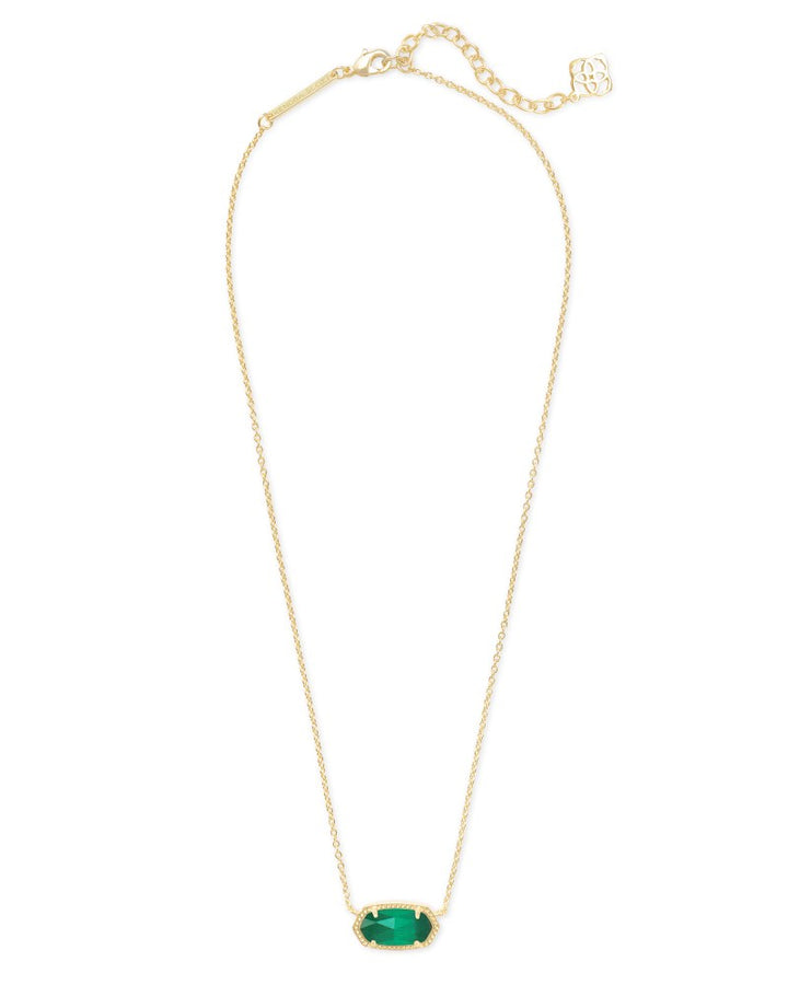 KENDRA SCOTT ELISA SHORT PENDANT NECKLACE - GOLD EMERALD CATS EYE