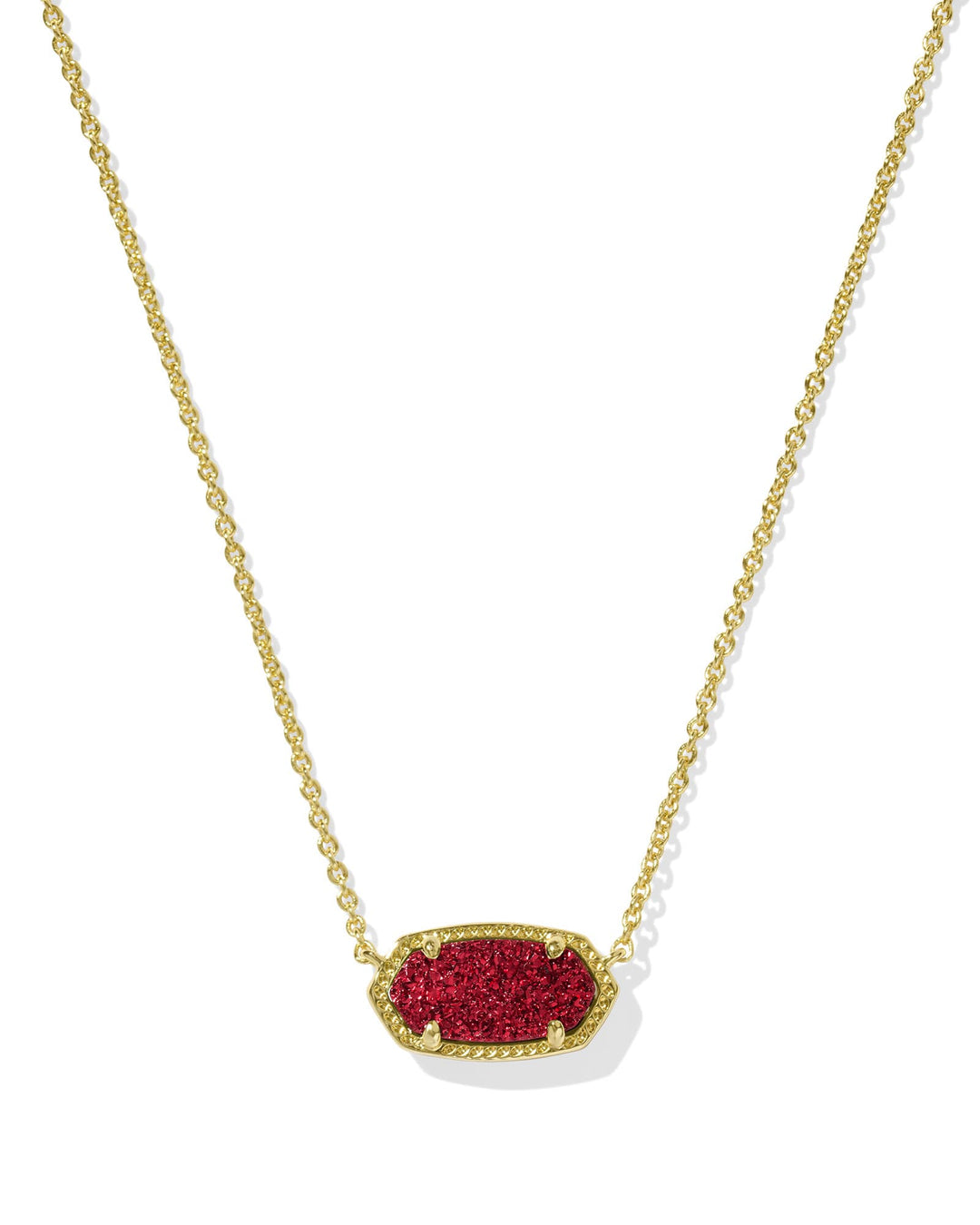 KENDRA SCOTT ELISA SHORT PENDANT NECKLACE - GOLD BRIGHT RED DRUSY