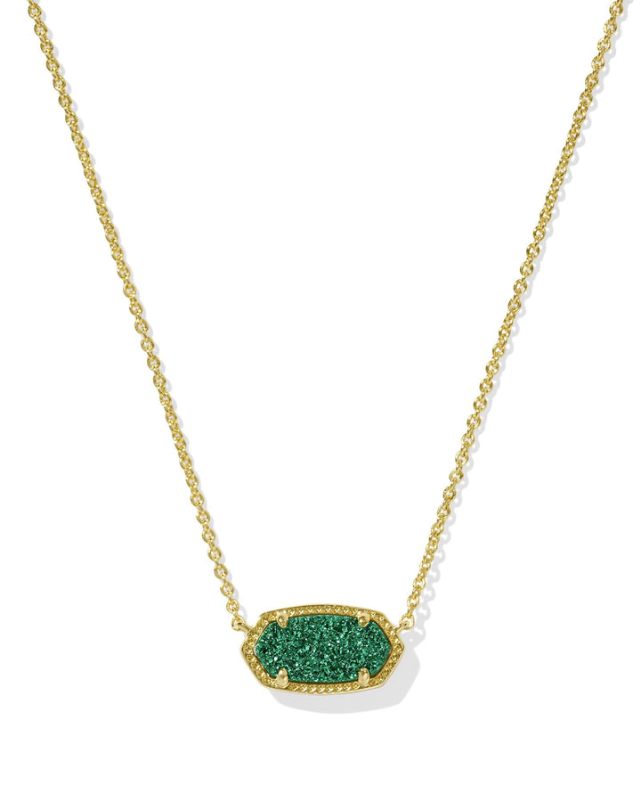 KENDRA SCOTT ELISA SHORT PENDANT NECKLACE - GOLD EMERALD DRUSY